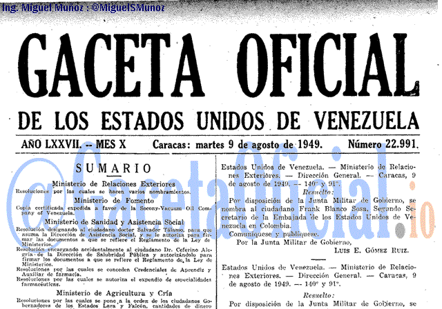 Gaceta Oficial 22991 del 9 Agosto 1949