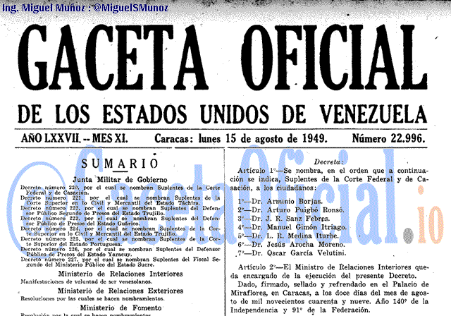 Gaceta Oficial 22996 del 15 Agosto 1949