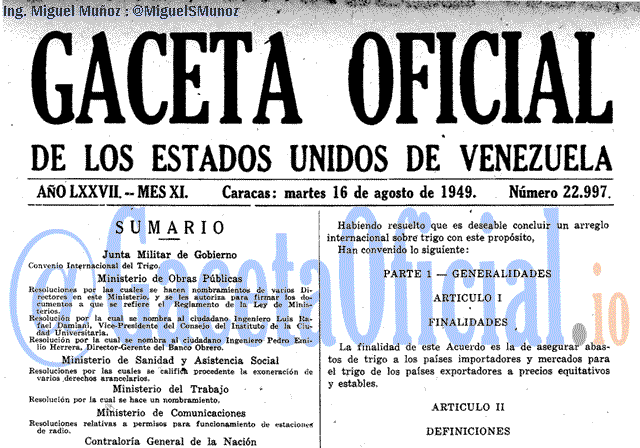 Gaceta Oficial 22997 del 16 Agosto 1949