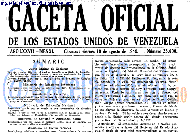 Gaceta Oficial 23000 del 19 Agosto 1949