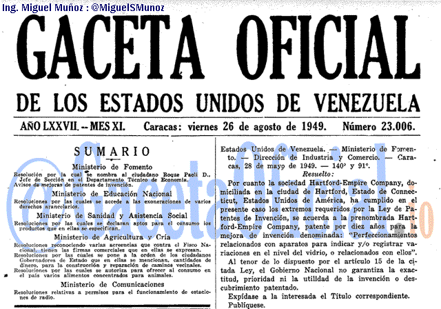 Gaceta Oficial 23006 del 26 Agosto 1949
