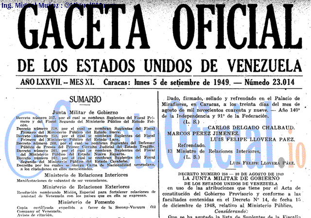 Gaceta Oficial 23014 del 5 Septiembre 1949