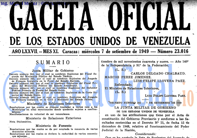 Gaceta Oficial 23016 del 7 Septiembre 1949
