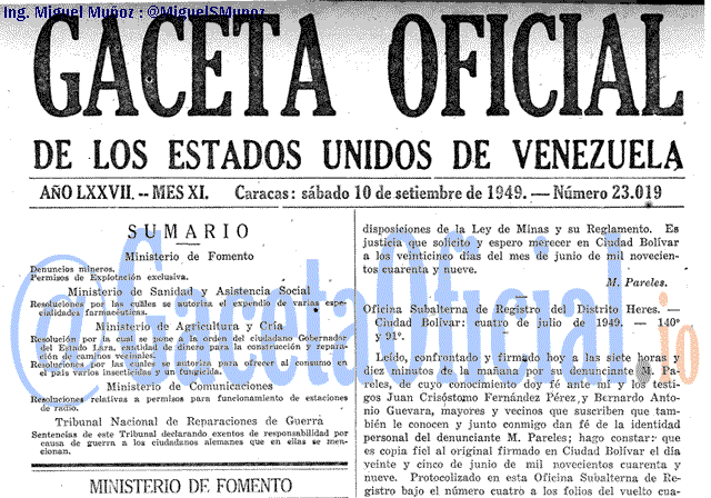Gaceta Oficial 23019 del 10 Septiembre 1949