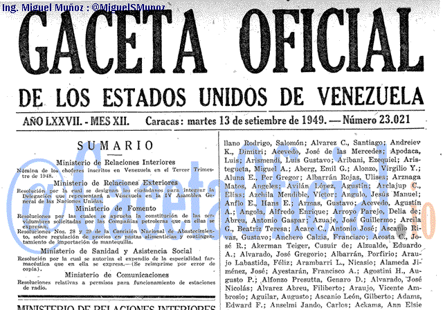 Gaceta Oficial 23021 del 13 Septiembre 1949