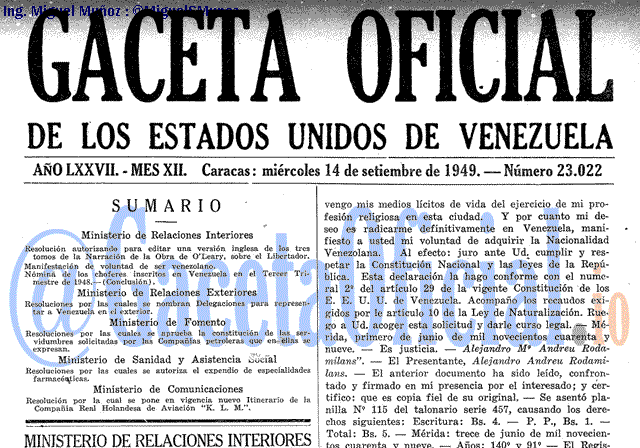 Gaceta Oficial 23022 del 14 Septiembre 1949
