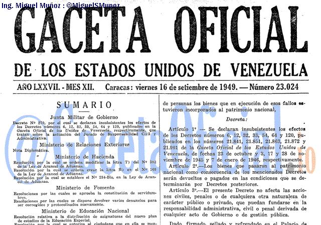 Gaceta Oficial 23024 del 16 Septiembre 1949