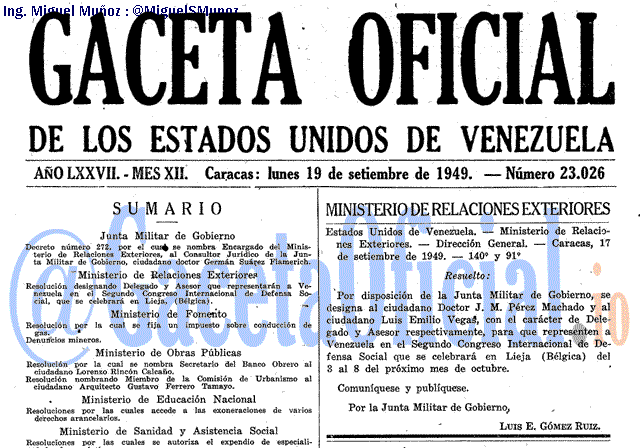 Gaceta Oficial 23026 del 19 Septiembre 1949
