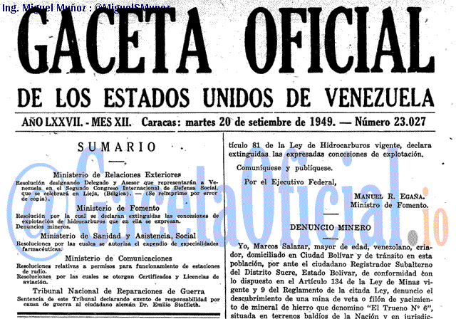 Gaceta Oficial 23027 del 20 Septiembre 1949