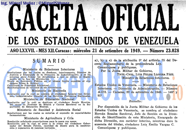 Gaceta Oficial 23028 del 21 Septiembre 1949