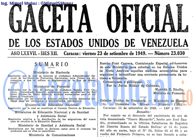 Gaceta Oficial 23030 del 23 Septiembre 1949