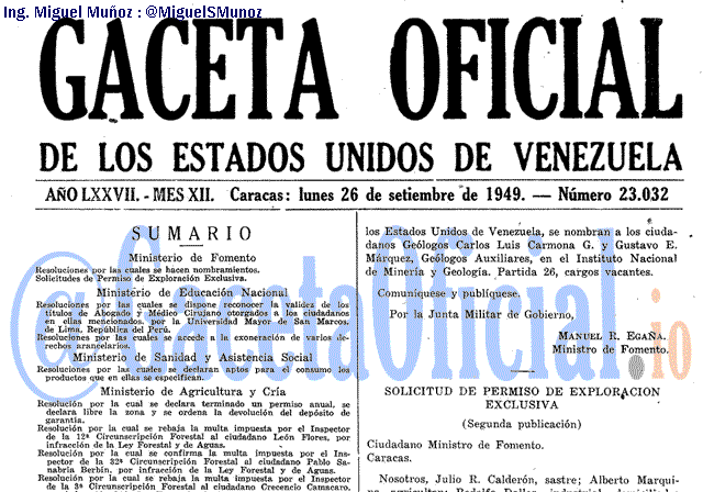 Gaceta Oficial 23032 del 26 Septiembre 1949