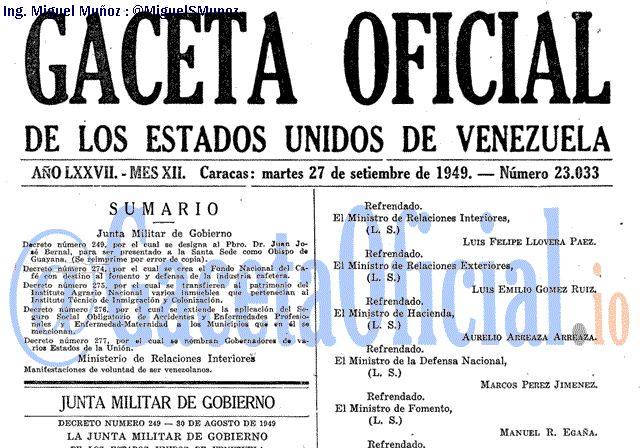 Gaceta Oficial 23033 del 27 Septiembre 1949