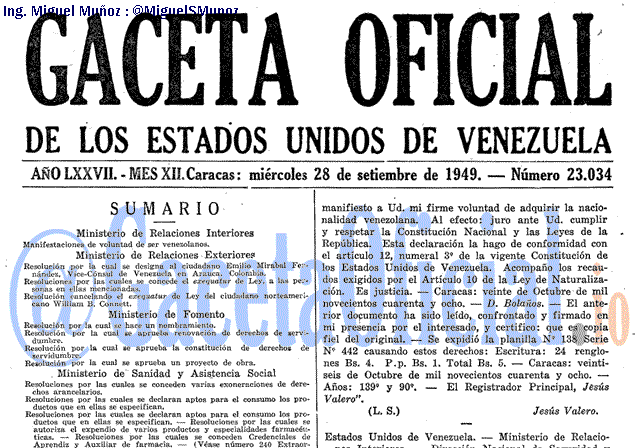 Gaceta Oficial 23034 del 28 Septiembre 1949