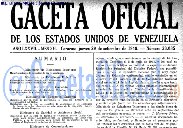 Gaceta Oficial 23035 del 29 Septiembre 1949