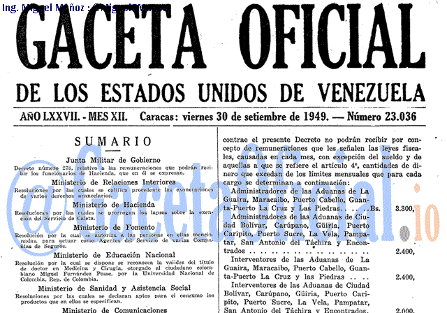 Gaceta Oficial 23036 del 30 Septiembre 1949