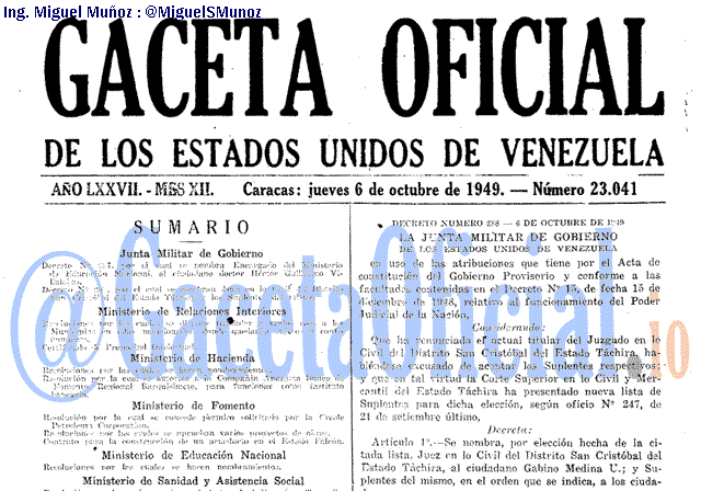 Gaceta Oficial 23041 del 6 Octubre 1949