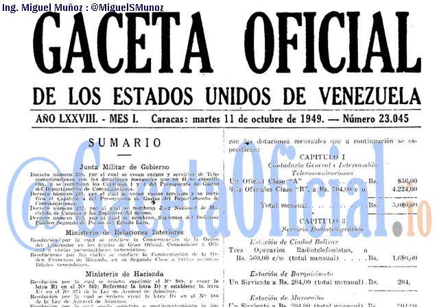 Gaceta Oficial 23045 del 11 Octubre 1949