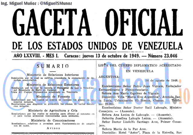 Gaceta Oficial 23046 del 13 Octubre 1949