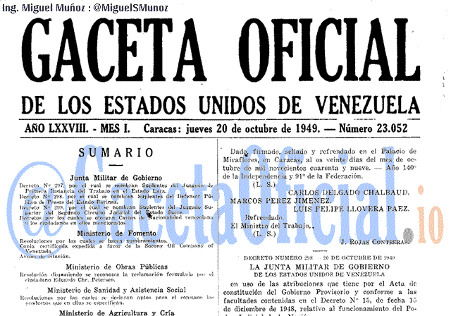 Gaceta Oficial 23052 del 20 Octubre 1949