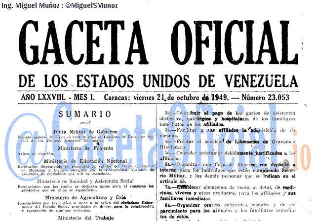 Gaceta Oficial 23053 del 21 Octubre 1949