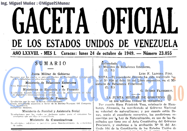 Gaceta Oficial 23055 del 24 Octubre 1949
