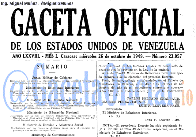 Gaceta Oficial 23057 del 26 Octubre 1949
