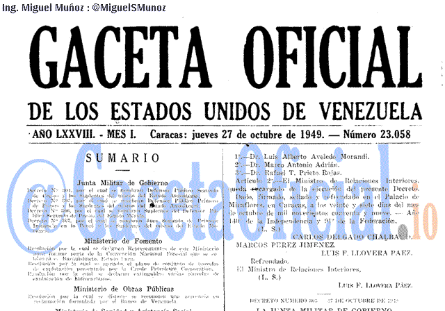 Gaceta Oficial 23058 del 27 Octubre 1949