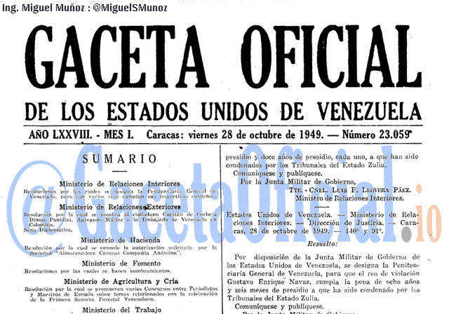 Gaceta Oficial 23059 del 28 Octubre 1949