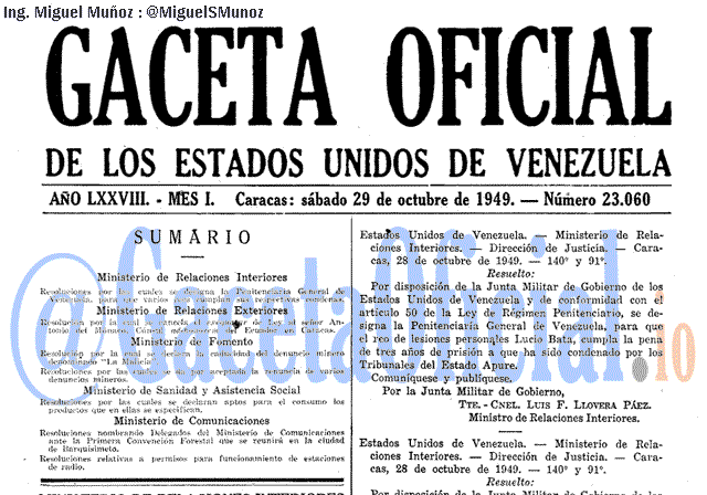 Gaceta Oficial 23060 del 29 Octubre 1949