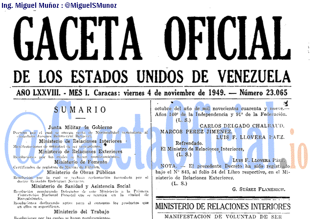 Gaceta Oficial 23065 del 4 Noviembre 1949