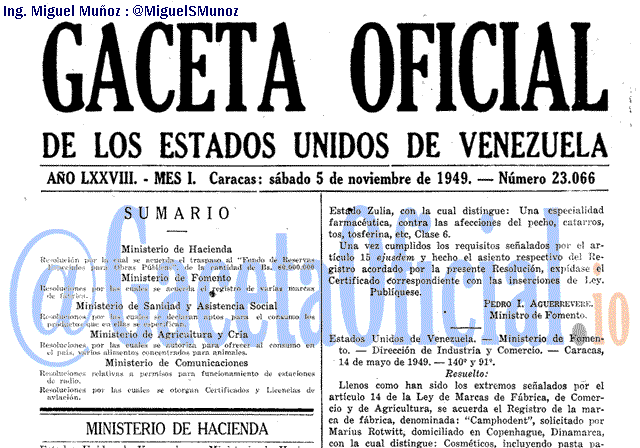 Gaceta Oficial 23066 del 5 Noviembre 1949