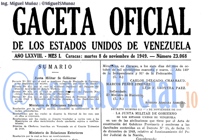Gaceta Oficial 23068 del 8 Noviembre 1949
