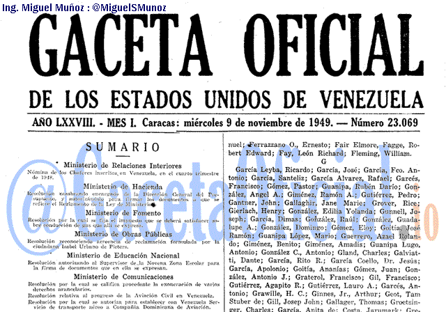 Gaceta Oficial 23069 del 9 Noviembre 1949