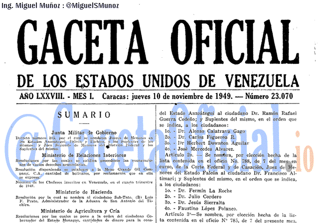 Gaceta Oficial 23070 del 10 Noviembre 1949