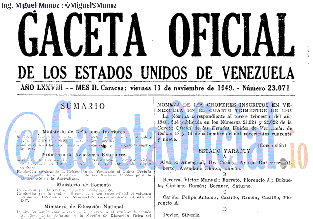 Gaceta Oficial 23071 del 11 Noviembre 1949
