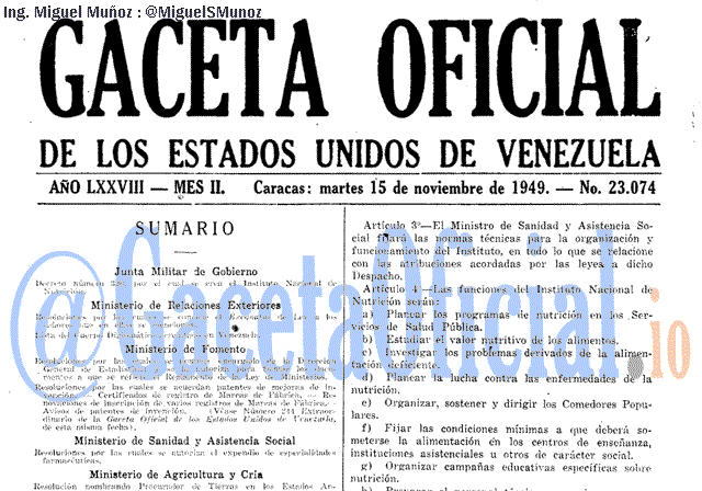 Gaceta Oficial 23074 del 15 Noviembre 1949