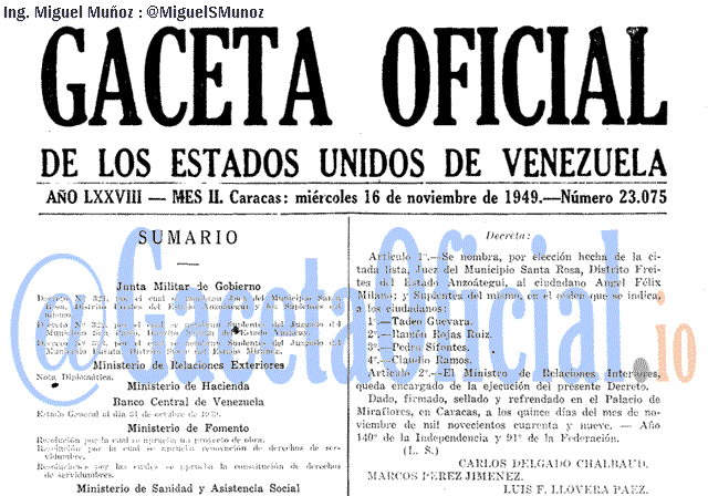 Gaceta Oficial 23075 del 16 Noviembre 1949