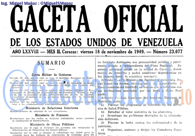 Gaceta Oficial 23077 del 18 Noviembre 1949