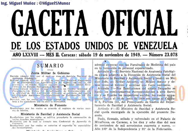 Gaceta Oficial 23078 del 19 Noviembre 1949