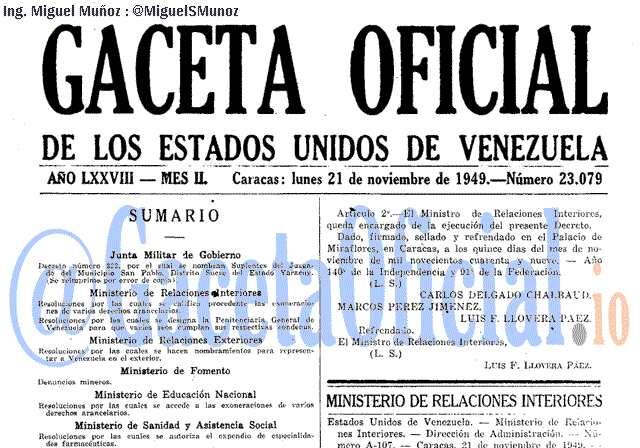 Gaceta Oficial 23079 del 21 Noviembre 1949