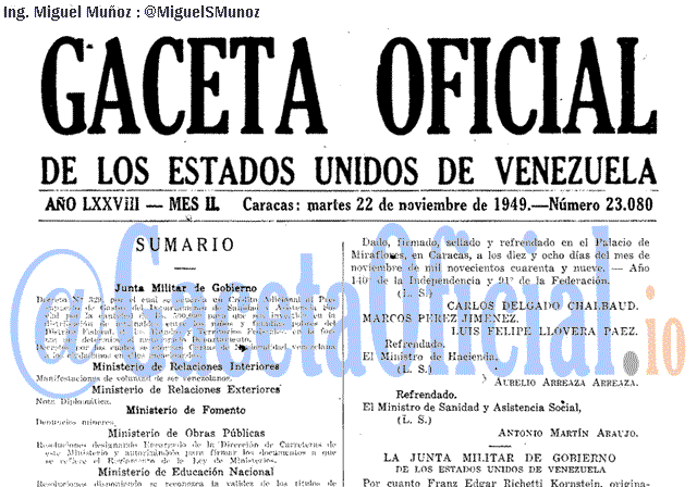 Gaceta Oficial 23080 del 22 Noviembre 1949