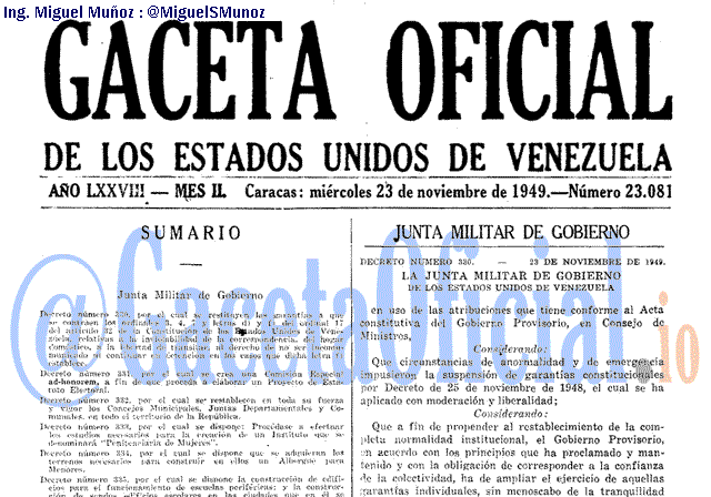Gaceta Oficial 23081 del 23 Noviembre 1949
