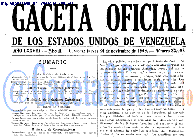 Gaceta Oficial 23082 del 24 Noviembre 1949