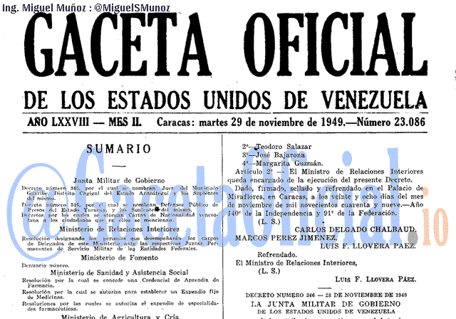 Gaceta Oficial 23086 del 29 Noviembre 1949