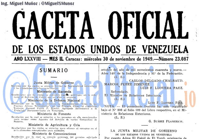 Gaceta Oficial 23087 del 30 Noviembre 1949