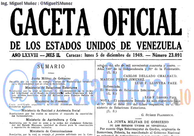 Gaceta Oficial 23091 del 5 Diciembre 1949