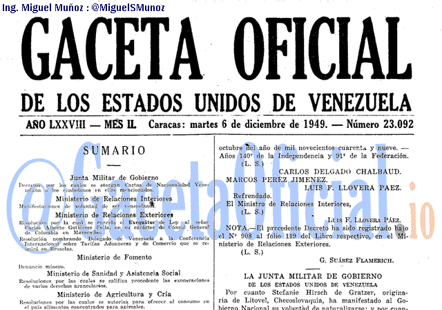 Gaceta Oficial 23092 del 6 Diciembre 1949
