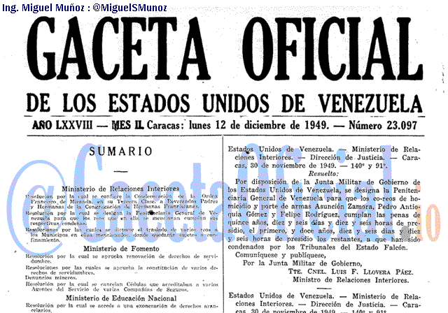 Gaceta Oficial 23097 del 12 Diciembre 1949