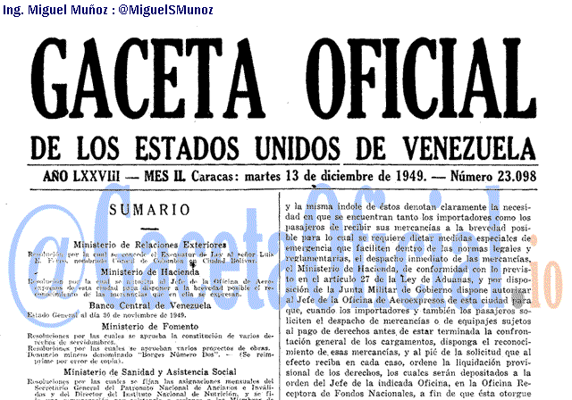 Gaceta Oficial 23098 del 13 Diciembre 1949